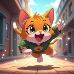 Anime — Mischievous Cartoon Cat Character Mid-pounce With Character #0221 (Leonardo)