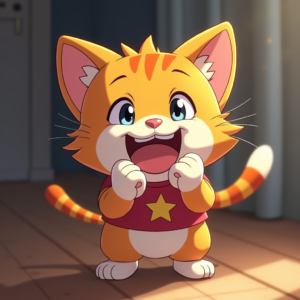 Anime — Mischievous Cartoon Cat Character Mid-pounce With Character #0230 (Firefly)