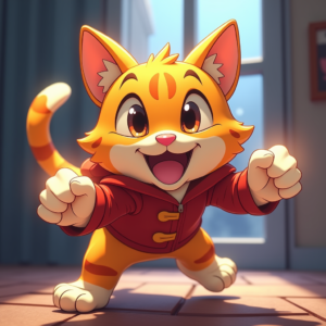 Anime — Mischievous Cartoon Cat Character Mid-pounce With Character #0248 (Midjourney)