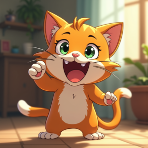 Anime — Mischievous Cartoon Cat Character Mid-pounce With Character #0254 (Firefly)