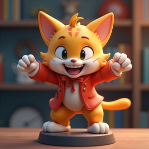 Anime — Mischievous Cartoon Cat Character Mid-pounce With Character #0284 (Midjourney)