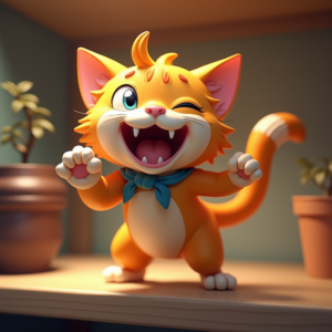 Anime — Mischievous Cartoon Cat Character Mid-pounce With Character #0290 (Firefly)