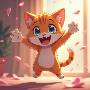 Anime — Mischievous Cartoon Cat Character Mid-pounce With Character #0344 (Midjourney)