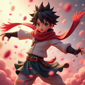 Anime — Spiky-haired Anime Hero In A Battle-worn Character #0032 (Midjourney)