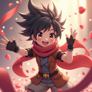 Anime — Spiky-haired Anime Hero In A Battle-worn Character #0140 (Midjourney)