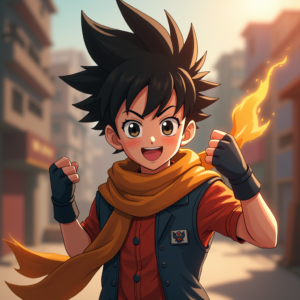 Anime — Spiky-haired Anime Hero In A Battle-worn Character #0152 (Midjourney)