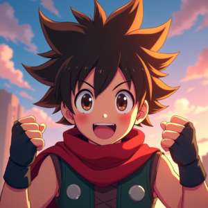 Anime — Spiky-haired Anime Hero In A Battle-worn Character #0245 (Leonardo)