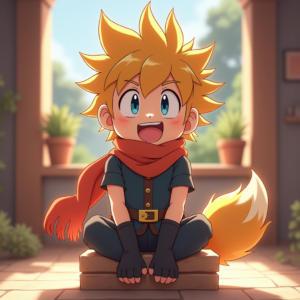 Anime — Spiky-haired Anime Hero In A Battle-worn Character #0257 (Leonardo)