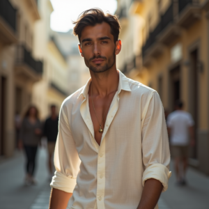 Beauty — Man In A Relaxed Linen Shirt Photography #0218 (Seedream)