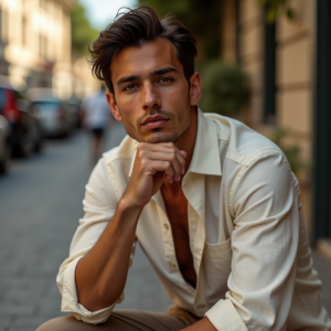 Beauty — Man In A Relaxed Linen Shirt Photography #0224 (Gemini)