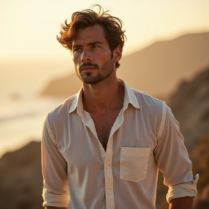 Beauty — Man In A Relaxed Linen Shirt Photography #0319 (Krea)