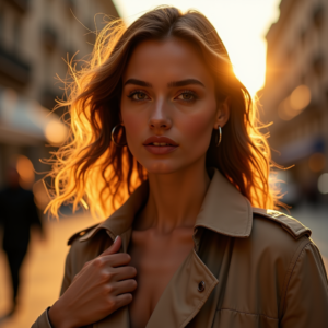 Beauty — Model In A Structured Trench Coat Photography #0072 (Ideogram)