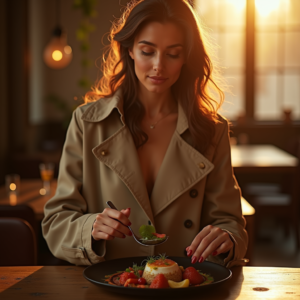 Beauty — Model In A Structured Trench Coat Photography #0096 (Ideogram)