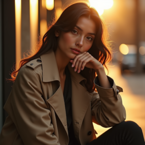 Beauty — Model In A Structured Trench Coat Photography #0156 (Ideogram)