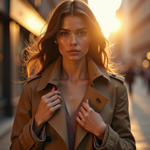 Beauty — Model In A Structured Trench Coat Photography #0180 (Ideogram)