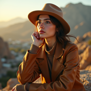 Beauty — Traveler In Earth-toned Layers Against A Photography #0011 (Recraft)
