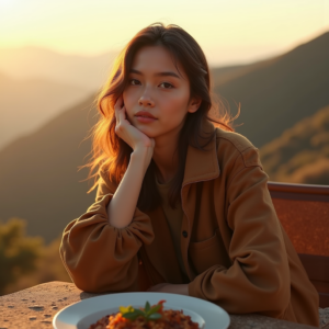 Beauty — Traveler In Earth-toned Layers Against A Photography #0083 (Recraft)