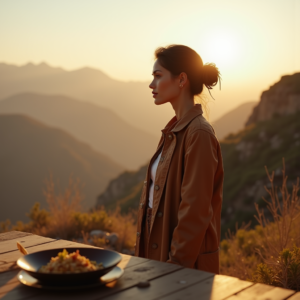Beauty — Traveler In Earth-toned Layers Against A Photography #0101 (Stable Diffusion)