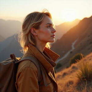 Beauty — Traveler In Earth-toned Layers Against A Photography #0250 (Firefly)