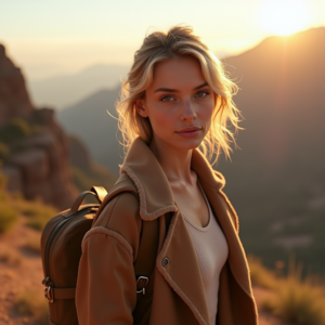 Beauty — Traveler In Earth-toned Layers Against A Photography #0298 (Firefly)