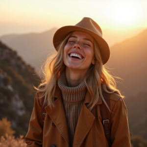 Beauty — Traveler In Earth-toned Layers Against A Photography #0310 (Firefly)
