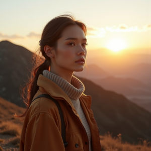 Beauty — Traveler In Earth-toned Layers Against A Photography #0322 (Firefly)