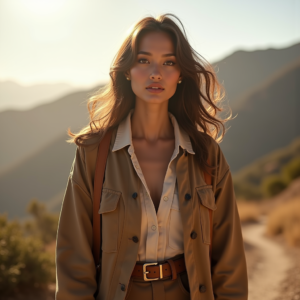 Beauty — Traveler In Earth-toned Layers Against A Photography #0334 (Firefly)