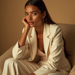 Beauty — Woman In A Tailored Ivory Blazer Photography #0228 (Ideogram)