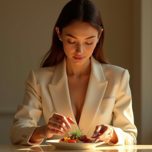Beauty — Woman In A Tailored Ivory Blazer Photography #0240 (Ideogram)