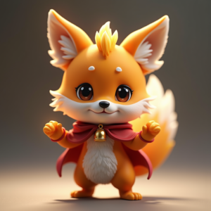 Cartoon Animals — Chibi-style Fox Spirit With Fluffy Tri-colour Character #0007 (FLUX)