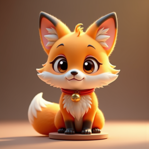 Cartoon Animals — Chibi-style Fox Spirit With Fluffy Tri-colour Character #0019 (FLUX)