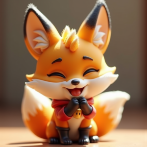 Cartoon Animals — Chibi-style Fox Spirit With Fluffy Tri-colour Character #0025 (Ideogram)
