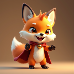 Cartoon Animals — Chibi-style Fox Spirit With Fluffy Tri-colour Character #0043 (FLUX)