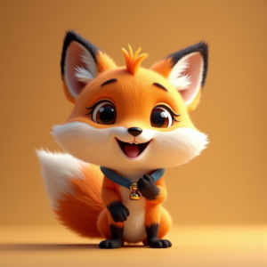 Cartoon Animals — Chibi-style Fox Spirit With Fluffy Tri-colour Character #0049 (Ideogram)