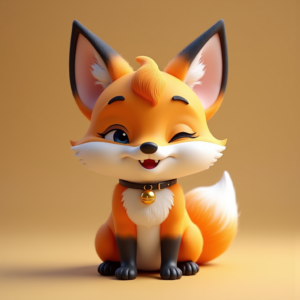 Cartoon Animals — Chibi-style Fox Spirit With Fluffy Tri-colour Character #0055 (FLUX)