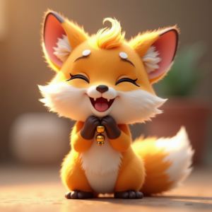 Cartoon Animals — Chibi-style Fox Spirit With Fluffy Tri-colour Character #0061 (Ideogram)