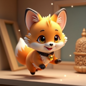 Cartoon Animals — Chibi-style Fox Spirit With Fluffy Tri-colour Character #0073 (Ideogram)