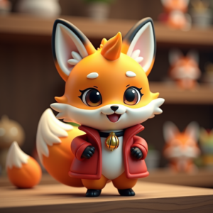 Cartoon Animals — Chibi-style Fox Spirit With Fluffy Tri-colour Character #0079 (FLUX)