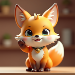Cartoon Animals — Chibi-style Fox Spirit With Fluffy Tri-colour Character #0085 (Ideogram)