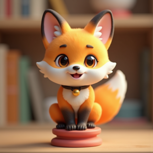 Cartoon Animals — Chibi-style Fox Spirit With Fluffy Tri-colour Character #0091 (FLUX)