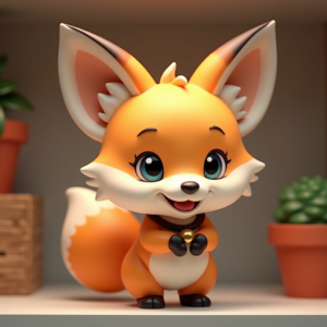 Cartoon Animals — Chibi-style Fox Spirit With Fluffy Tri-colour Character #0097 (Ideogram)