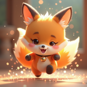 Cartoon Animals — Chibi-style Fox Spirit With Fluffy Tri-colour Character #0109 (Ideogram)