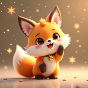 Cartoon Animals — Chibi-style Fox Spirit With Fluffy Tri-colour Character #0121 (Ideogram)