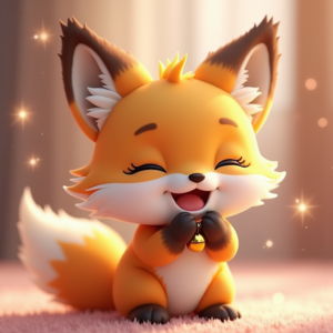 Cartoon Animals — Chibi-style Fox Spirit With Fluffy Tri-colour Character #0133 (Ideogram)