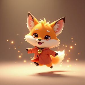 Cartoon Animals — Chibi-style Fox Spirit With Fluffy Tri-colour Character #0145 (Ideogram)