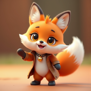 Cartoon Animals — Chibi-style Fox Spirit With Fluffy Tri-colour Character #0157 (Ideogram)