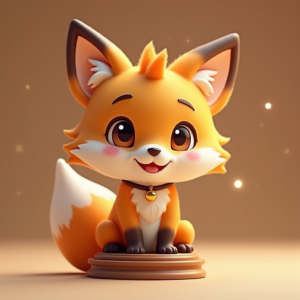 Cartoon Animals — Chibi-style Fox Spirit With Fluffy Tri-colour Character #0163 (FLUX)