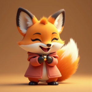 Cartoon Animals — Chibi-style Fox Spirit With Fluffy Tri-colour Character #0169 (Ideogram)