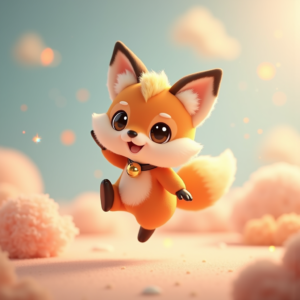Cartoon Animals — Chibi-style Fox Spirit With Fluffy Tri-colour Character #0181 (Ideogram)