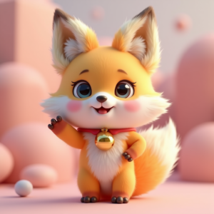 Cartoon Animals — Chibi-style Fox Spirit With Fluffy Tri-colour Character #0193 (Ideogram)